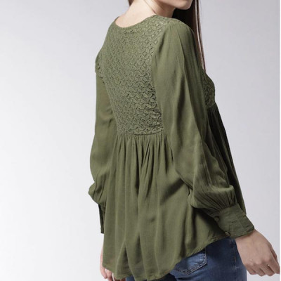 Olive Green Self-Design Top