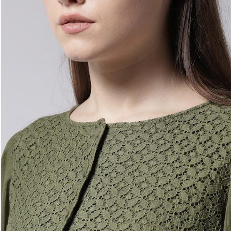 Olive Green Self-Design Top